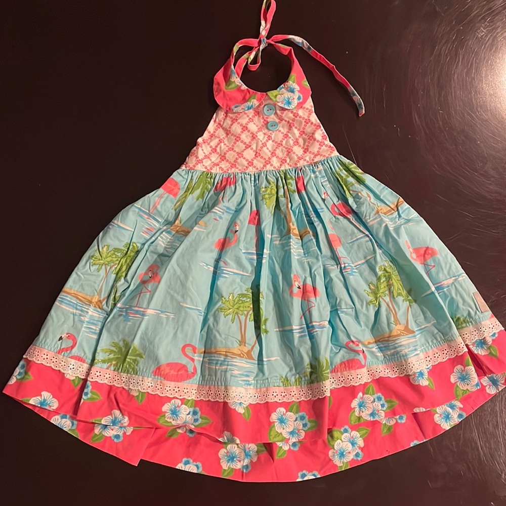 Eleanor Rose girls halter dress size 5-6 Euc flamingos